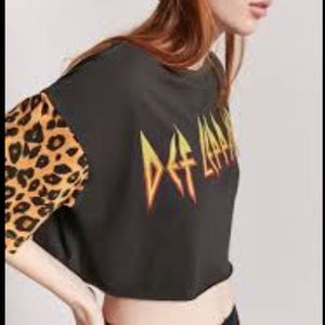 Leopard Sleeve F21 Band Tee Crop Top